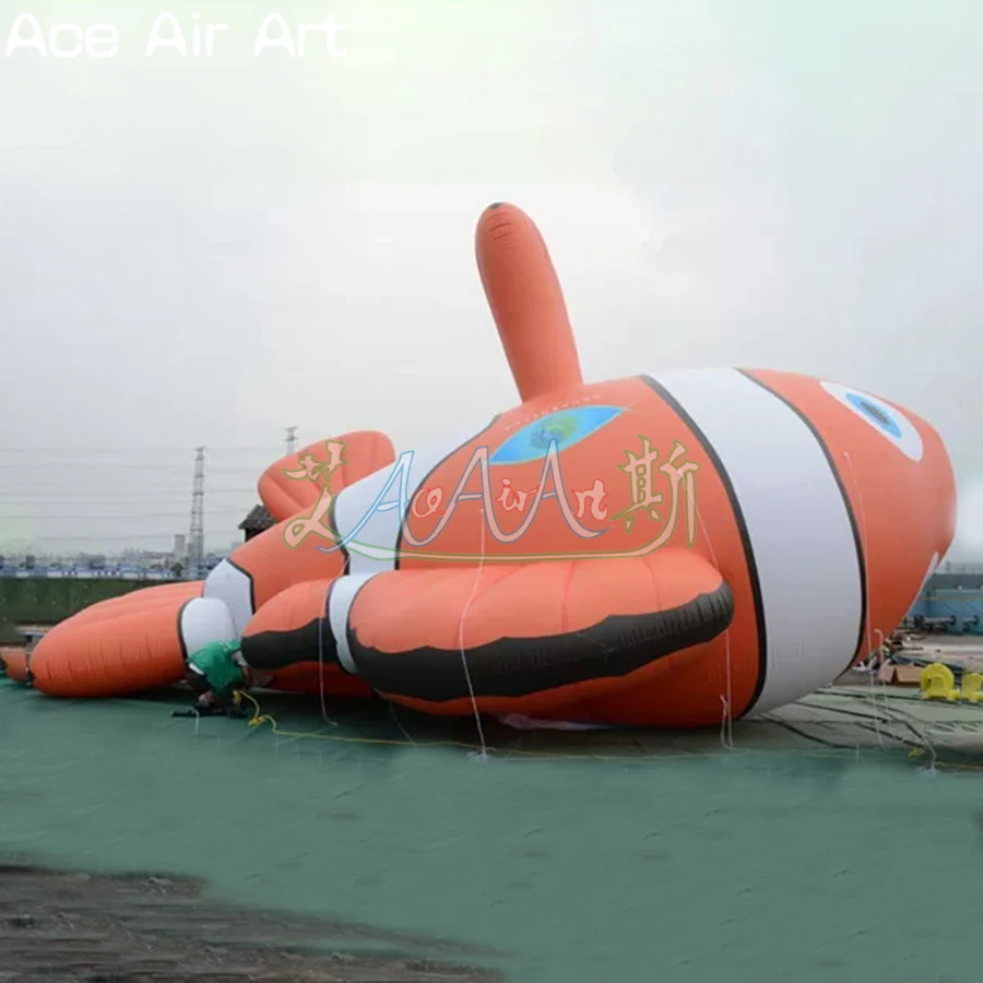 Orange 210D Oxford Cloth Material Inflatable Flounder Cartoon Animal Model for Museum Display and Fishing Farm Advertising