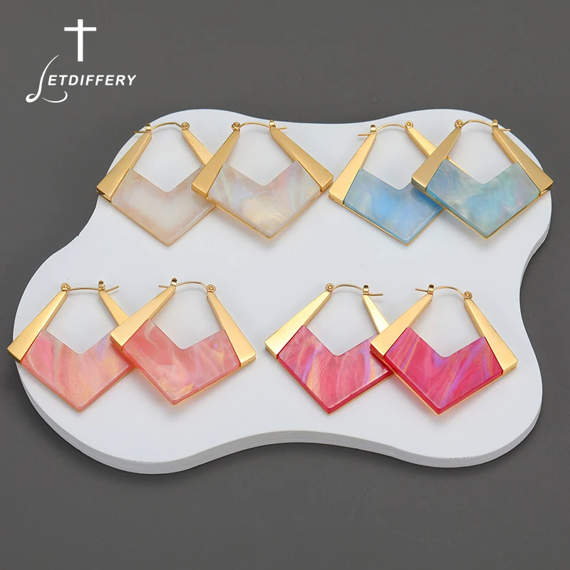 Letdiffery Colorful Geometric Rhombus Earrings for Women Stainless Steel Irregular Rainbow Color Dangle Earring Jewelry Gifts