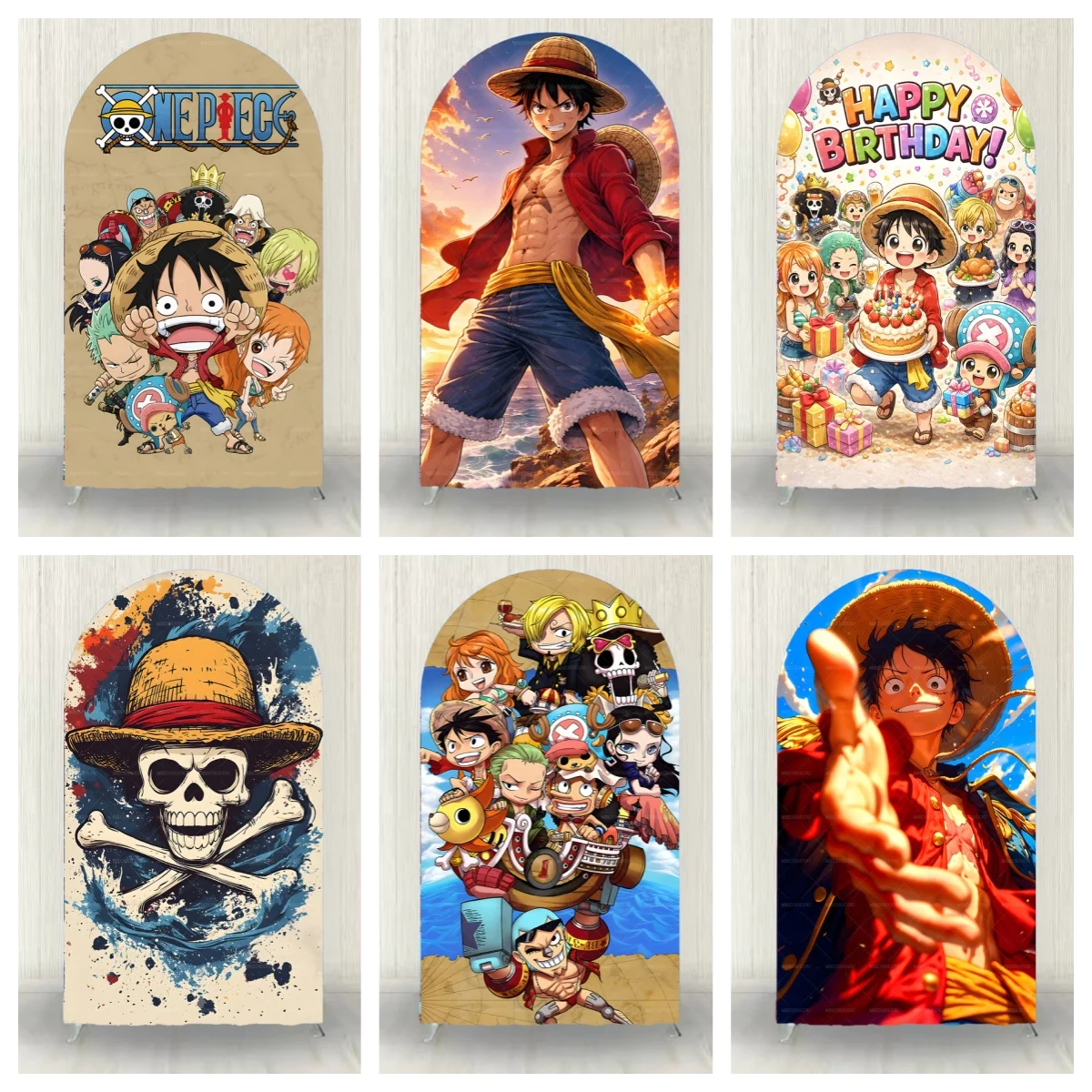 One Piece Arch Backdrop Cover Happy Birthday Party Elastic Monkey Luffy Boys Birthday Baby Shower Custom Decoration Photo Props