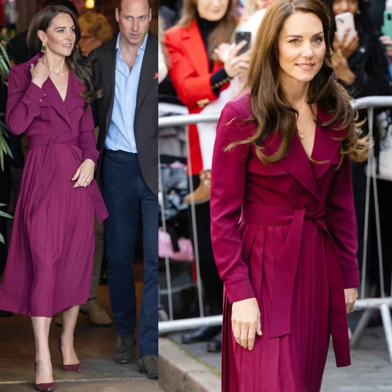 

Women's Princess Kate Solid Dress Long Sleeve Turn-Down Collar Dress With Sashes