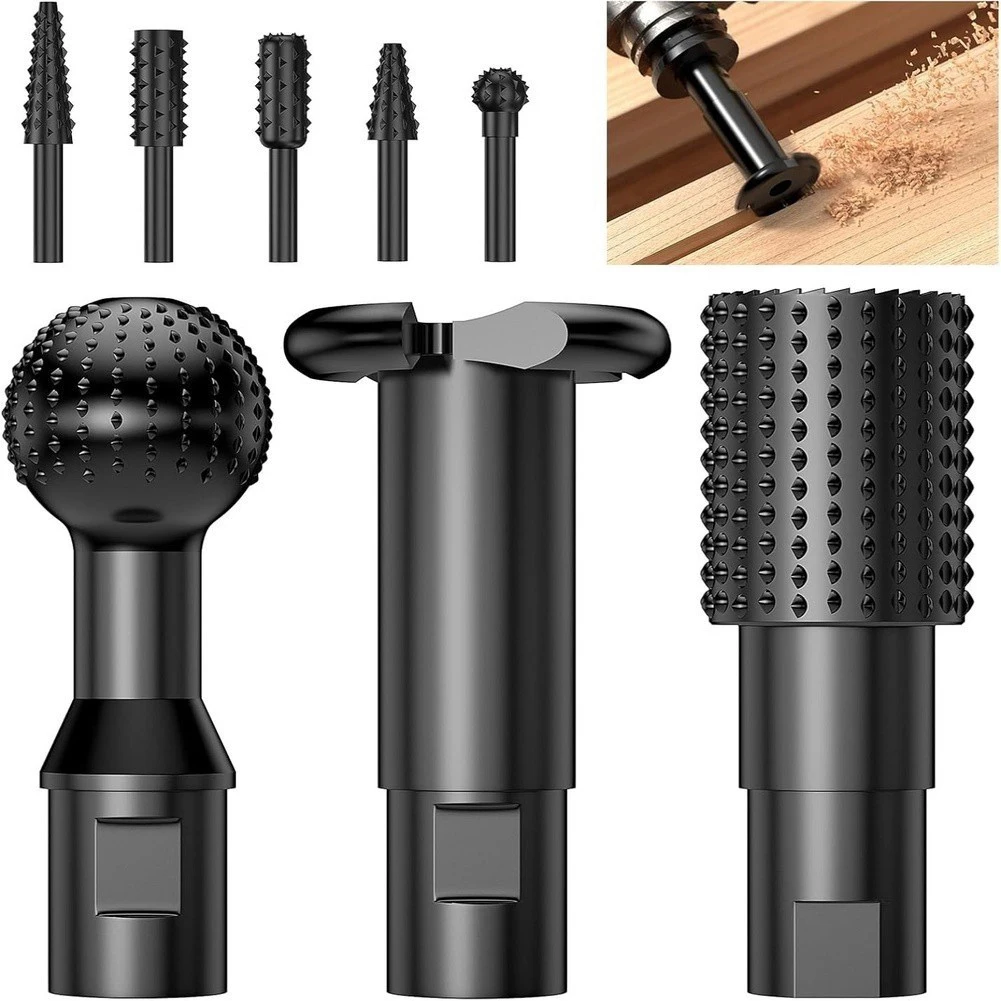 8 Piece Ball Gouge Rotary File Set for Wood Carving with Carbide Teeth and Direct Compatibility for Angle Grinders