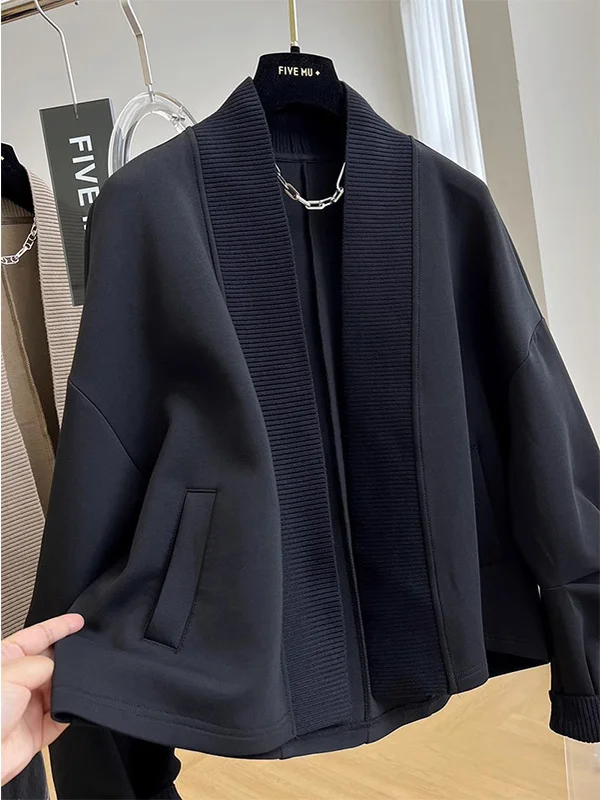 

Мужской кардиган-свитшот большого размера (до 300 фунтов), европейский стиль, весенне-осенний дизайн, с отворотами на рукавах, без застежек, топ