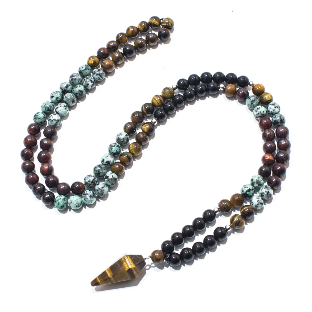 8mm onice nero turchese africano perline 108 Mala collana meditazione Yoga preghiera Japamala Set con gioielli ciondolo occhio di tigre