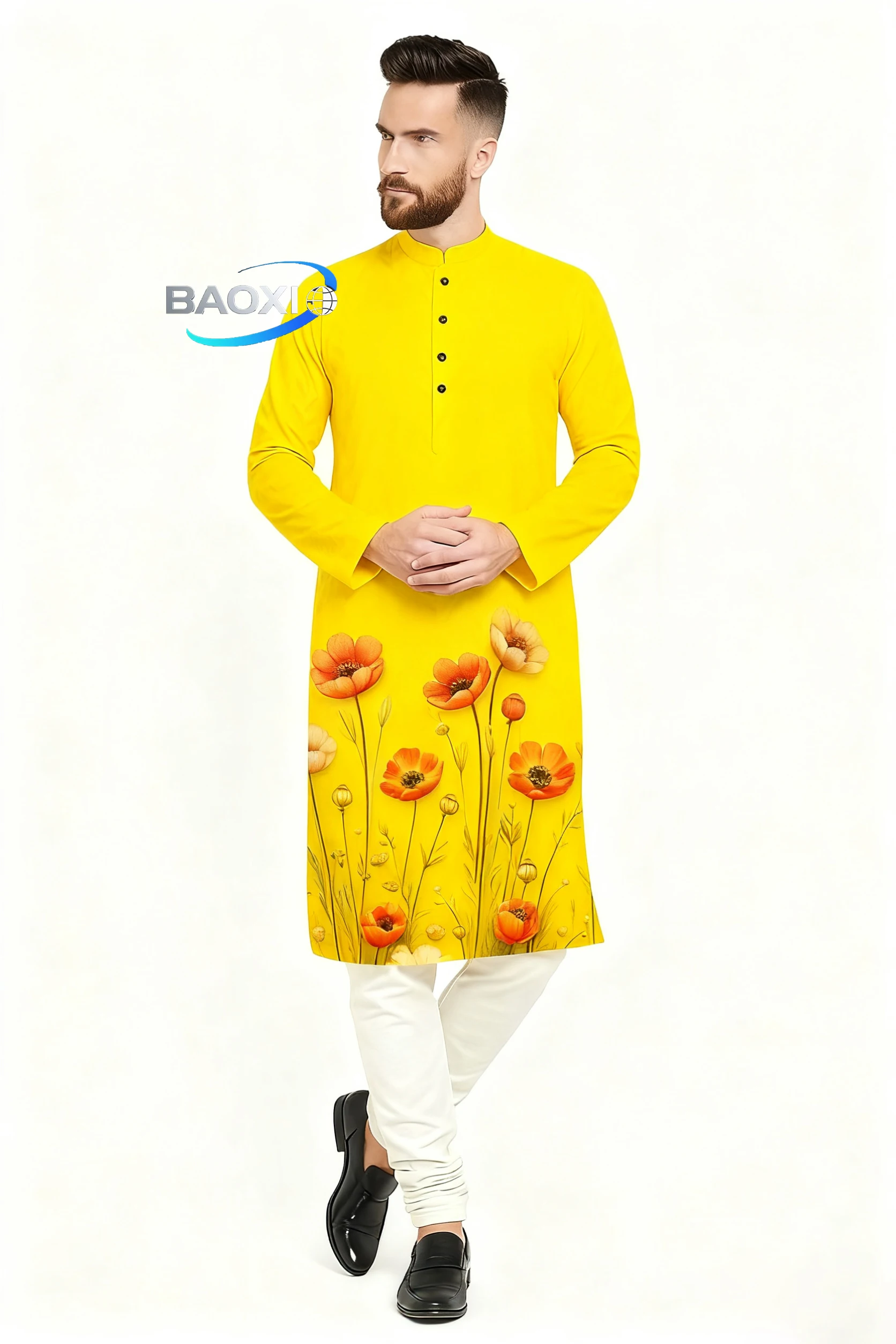 2025 للرجال مطبوع رقميًا كورتا ووردها عاديًا بياقة الماندرين طويلة مناسبة لجميع المناسبات مثل الزفاف هاري رايا Aidilfitri.