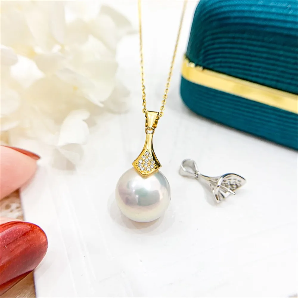 

DIY Pearl Accessories S925 Sterling Silver Pendant Empty Gold Silver Necklace Pendant Fit 10-15mm Round Beads D266