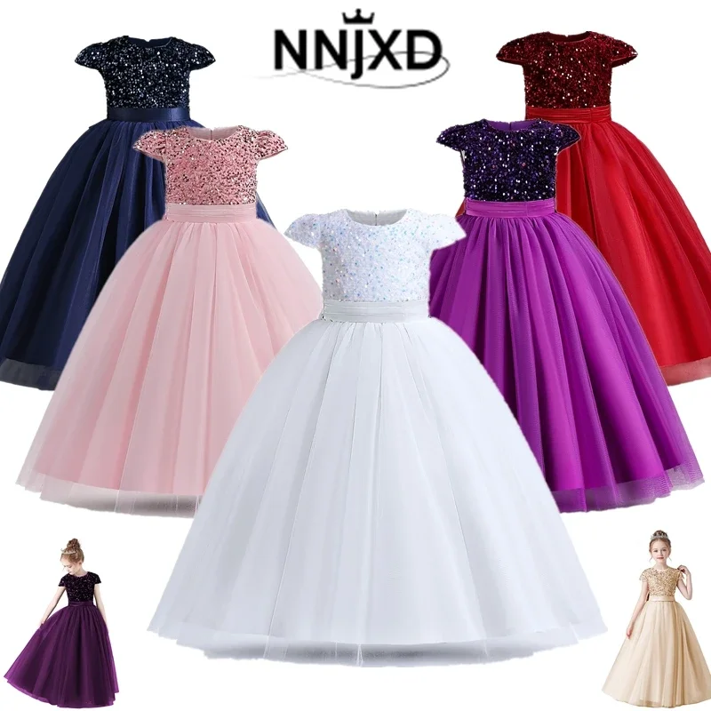 New Summer Teenage Girls Flower Girl Dresses for Wedding Elegant Girls Pageant Ceremony Prom Sequins Gown Girls Birthday Dress