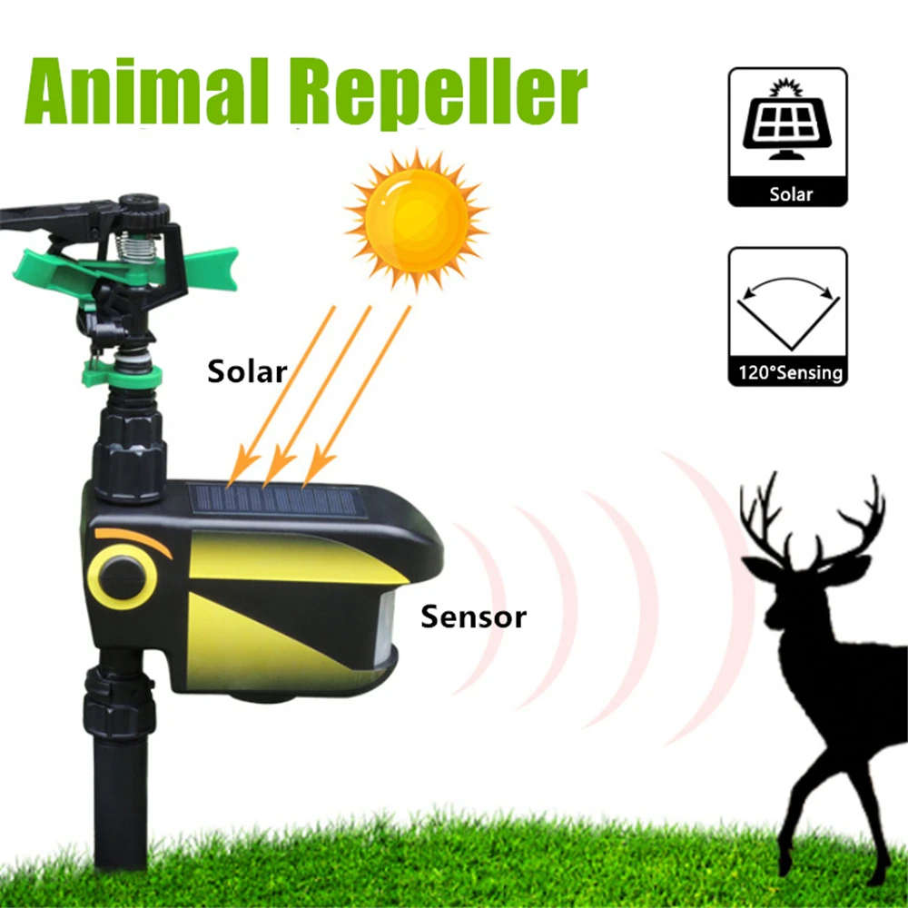 

Sprinkler Automatic Rotating Large Area Solar Powered Motion Activated Animal Repeller Sprinkler Garden Animal Deterrent