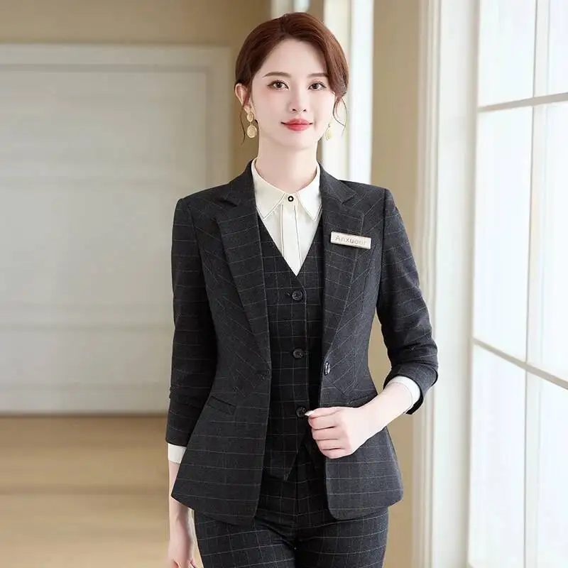 Tessuto di alta qualità Autunno Inverno Stili OL formali Abiti da lavoro da donna con pantaloni e giacche Cappotto Set di pantaloni professionali