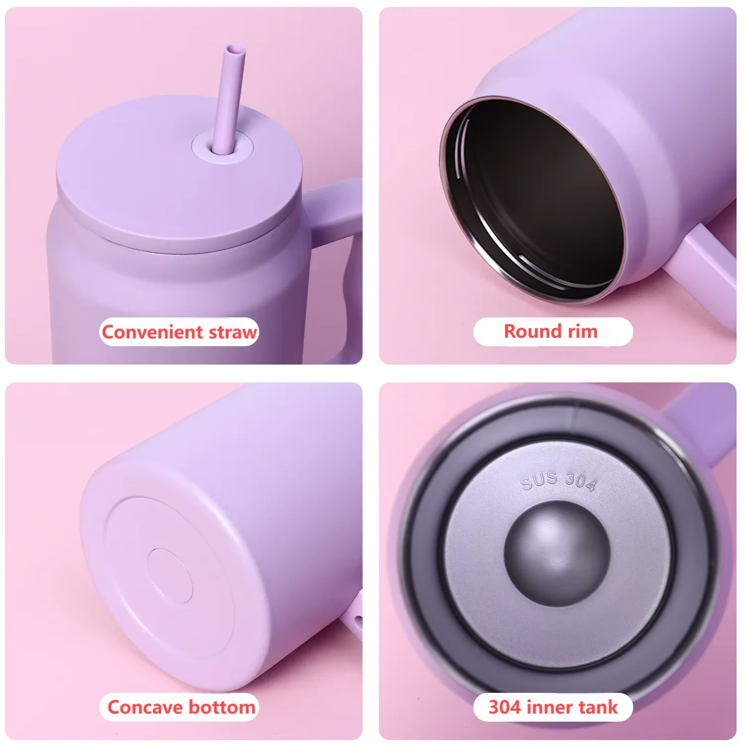 كوب سيارة محمول بسعة كبيرة قابل للتخصيص 50 أونصة من الفولاذ المقاوم للصدأ معزول زجاجة مياه مع شفاطة للمشروبات الساخنة والباردة