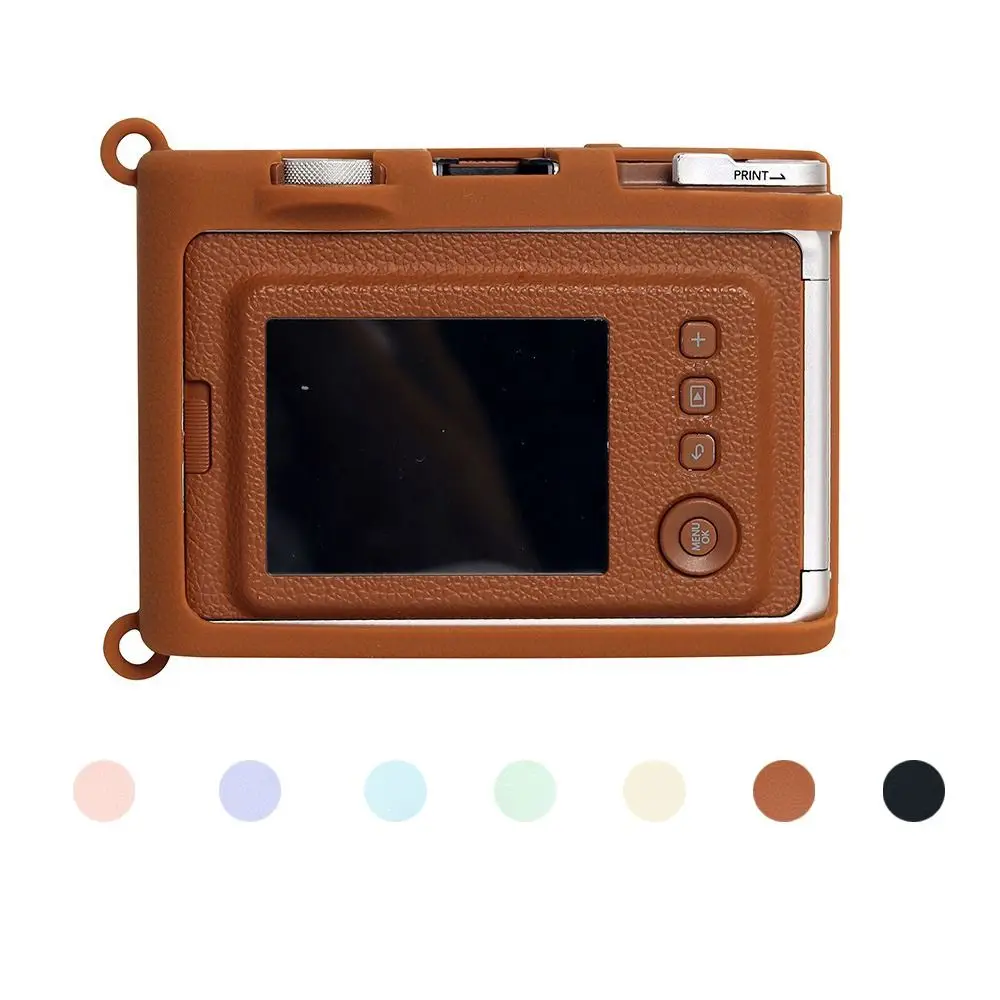 Silicone Instant Camera Case Leather Texture Solid Color Camera Accessories Soft Shockproof Shell for Fujifilm Instax Mini EVO
