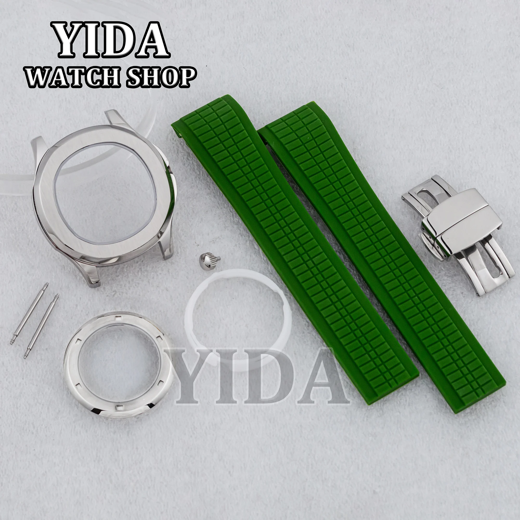 Für AQUANAUT NH35 42MM Uhrengehäuse Nautilus Edelstahlgehäuse Gummiband passend für NH35 Uhrwerk 32MM Zifferblatt Teile Ersatz