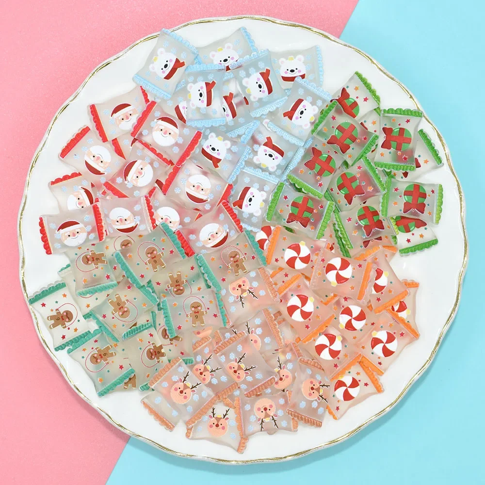10pcs Kawaii Christmas Transparent Candy Decoration Accessories Miniatures Flat Back Embellishments Scrapbooking Tools Flatback