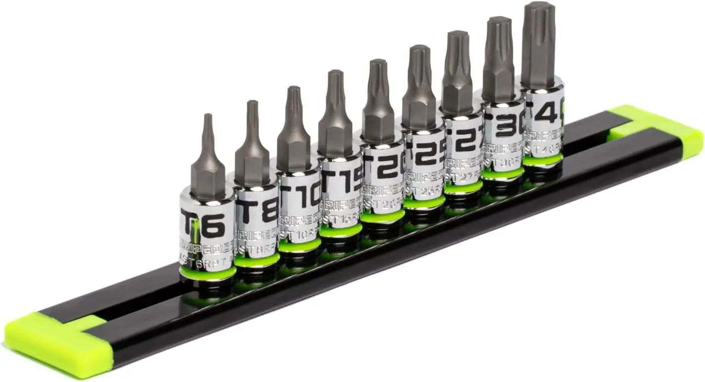 

9PC RPT Star Driver Set | Sizes T6 - T40 | 1/4'' Drive | Made With S2 Steel Includes Premium Aluminum Socket Rail·Hot Sale