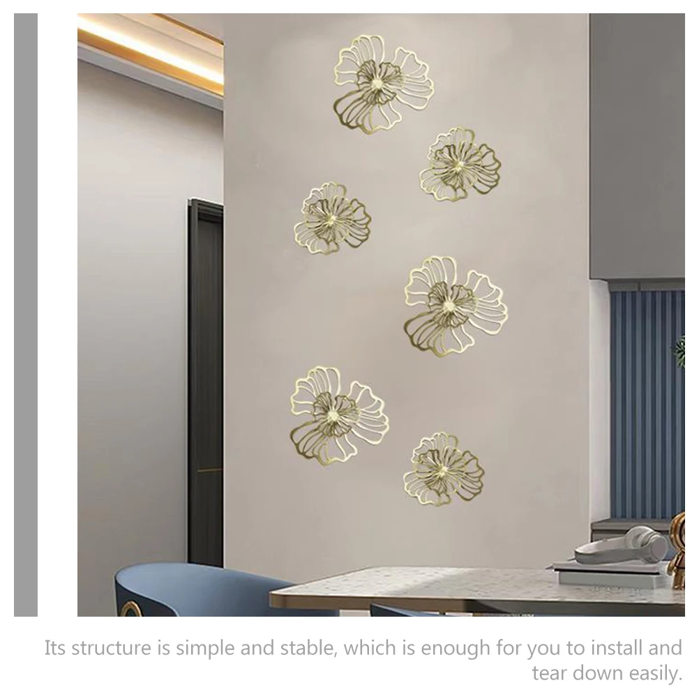 

5pcs Black Gold Floral Wall Decor Metal Art Hanging Ornament for Living Room Garden Yard Nordic Style