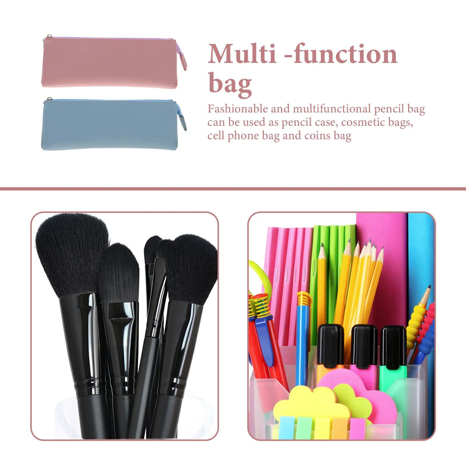 

2pcs PU Pencil Case Multifunctional Stationery Organizer Minimalist Design Students Gift Toiletry Bag for Kids