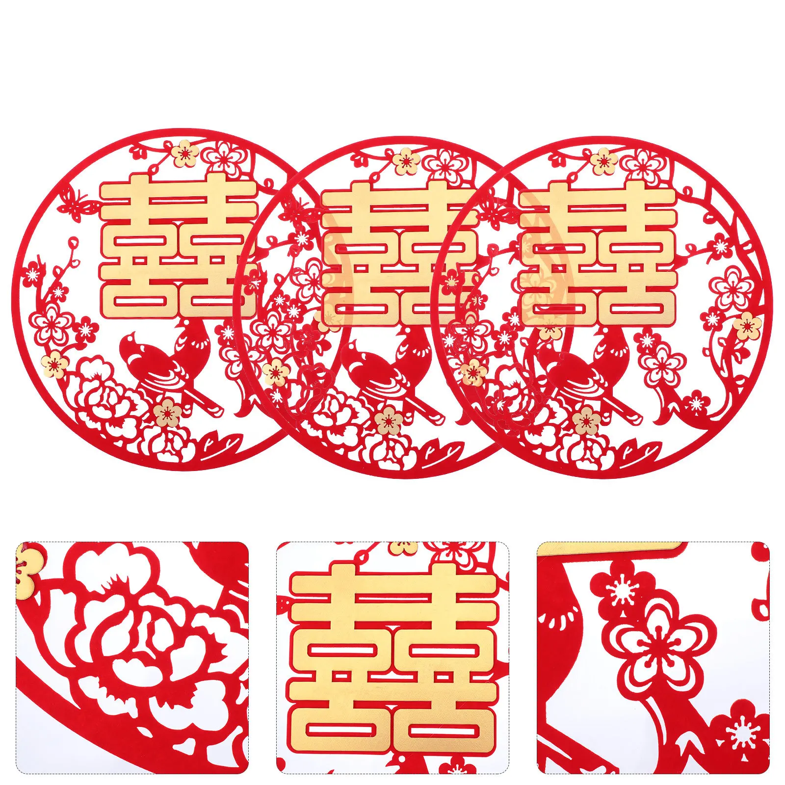 

3pcs Xi Character Red Window Clings Chinese Traditional Wedding Decor For Home Living Room Bedroom Car New Party Layout
