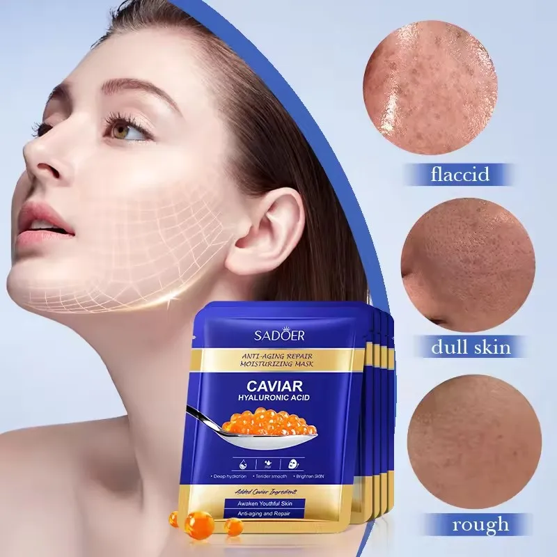 

5 pcs SADOER Caviar Hyaluronic Acid Moisturizing Facial Masks Brightening Firming Hydrating Face Mask Skin Care Products