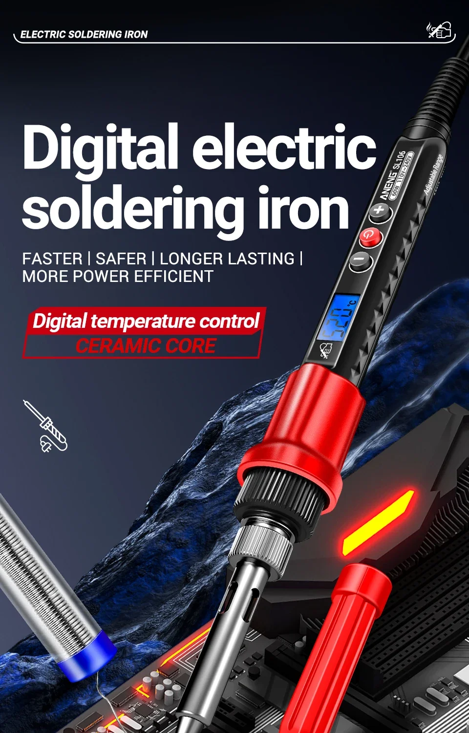 ANENG SL106 Electric Soldering Irons Adjustable Temperature 110V/220V Welding Solder US/EU Plug Professional Repair Welding Tool