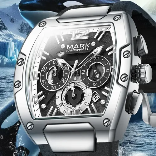 Imagen 2 del producto Relojes MARK FAIRWHALE para hombre 5950 Tonneau Dial nuevos relojes de pulsera de cuarzo tendencia deportiva cronógrafo luminoso reloj impermeable para hombre