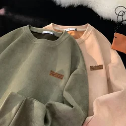 TFETTERS 2026 Suede Sweatshirt Mens Autumn Winter New Retro Japan Pullover Long Sleeve Letter Streetwear O Neck Clothes for Men