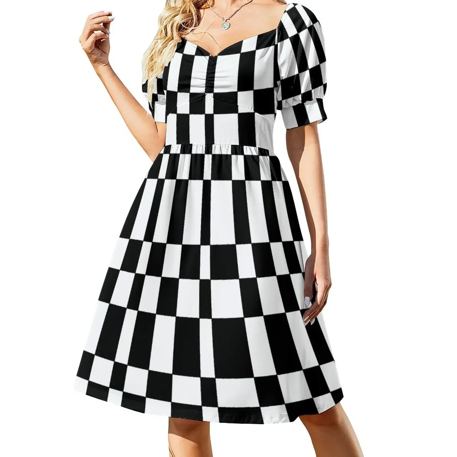 

Abstract Black and White Checks Pattern Sleeveless Dress women's summer dress 2025 women's elegant loose dresses Dress