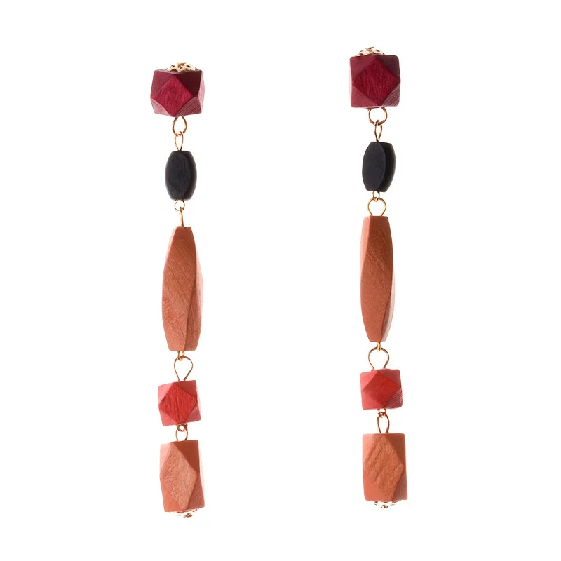 Foreign trade hot-selling new earrings, fashionable big-name wood bead fringed earrings 4-color cross-border accessories source