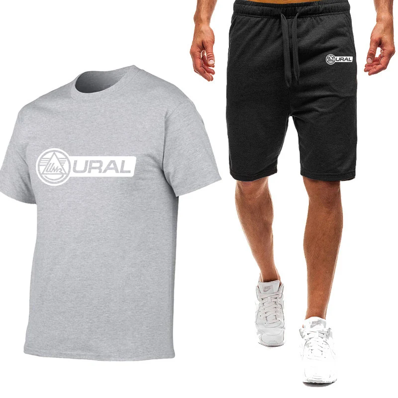 2024 estate uomo russo Ural moto Logo stampa moda top a maniche corte di alta qualità + pantaloni sportivi elastici in vita set sportivi