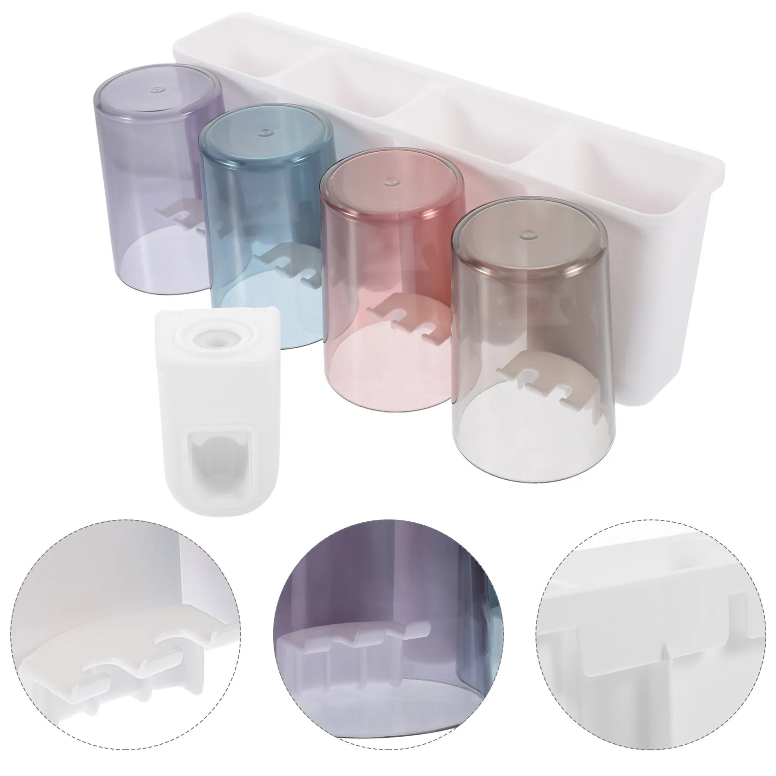 Transparent Toothbrush Holder Set Wall Mounted 4 Cups Squeezing Paste Bathroom Shelf Storage ganizer Plastic Rack Space Saving