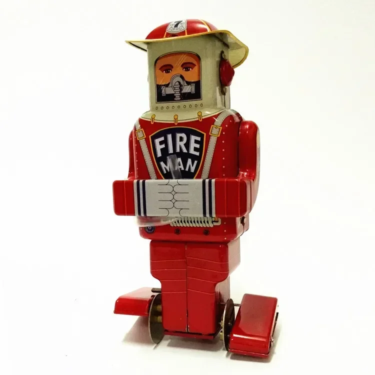 [Funny] Adult Collection Retro Wind up toy Metal Tin fire man Space F.D.ROBOT Mechanical Clockwork toy figures model kids gift