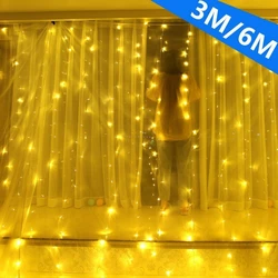 Christmas Decoration Curtain LED String Lights USB Plug-in with Remote Control Holiday Wedding Indoor Bedroom Home Party Lights