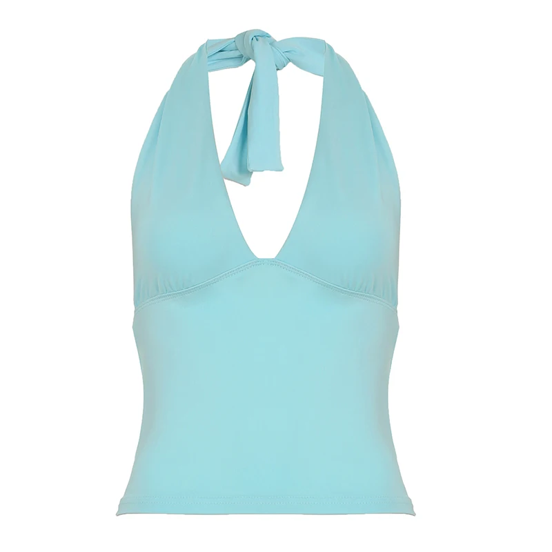 Simple Basic V-Neck Sexy Women Halter Tanks Summer All-Match Fashion Slim Fit Blouses Chic Trendy New image 6