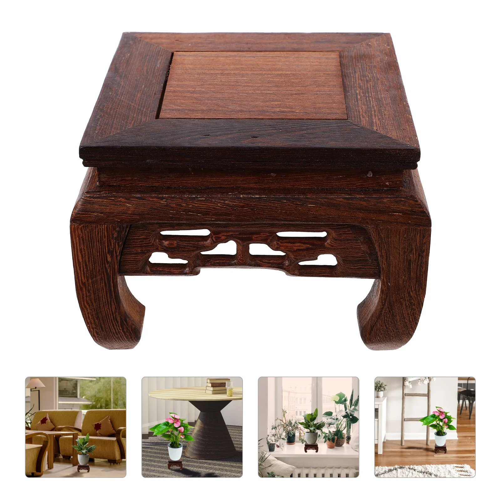 

Square Plant Stand Buddha Base Indoor Pots Fish Bowl Riser Planters Wooden Holder