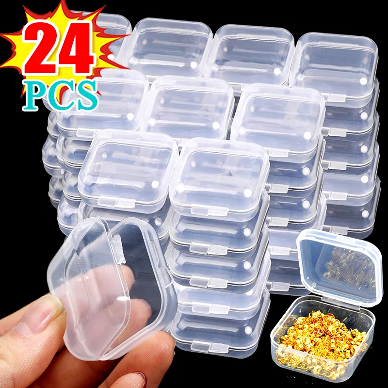 Mini Jewelry Storage Box Plastic Transparent Beads Earrings Rings Pill Containers Dustproof Portable Flip Cover Organizer Case