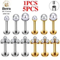 1/5PCS G23 Titanium Imitation Pearls Labret Lip Stud Rings 16G Internal Thread Tragus Cartilage Piercing Earring Body Jewelry