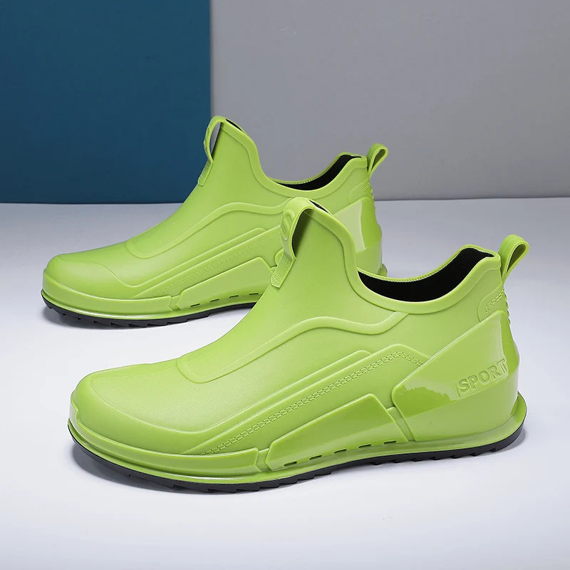 

Стильные зеленые резиновые сапоги, мужские летние нескользящие мужские резиновые сапоги, водонепроницаемая обувь для рыбалки, мужские уличные водные сапоги