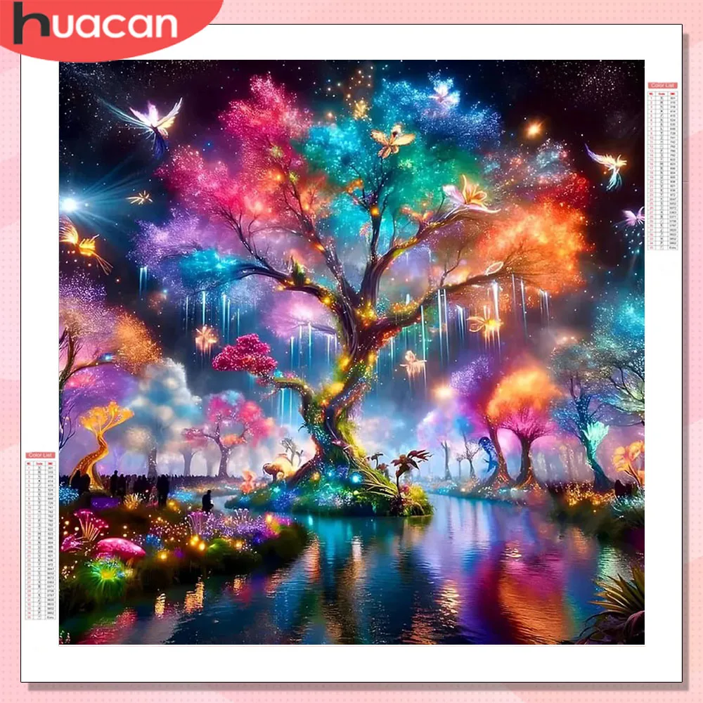 HUACAN Diamant-Mosaik auf dem Keller, Baumlandschaft, Diamantmalerei, Landschaft, Heimdekoration, Kunst und Handwerk, handgefertigt