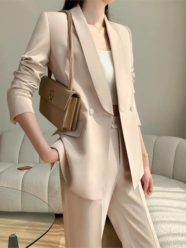 Korean Style Women's Blazer Set Fall Fashionable Casual Suit Coats and Pants Professional two piece Set Office Ladies Outfits