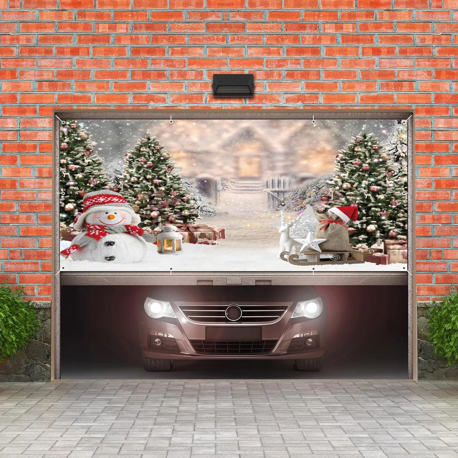 Christmas Garage Door Banner Decor Xmas Tree Winter Snowman Large Mural Entryway Festive Party Background Decoration Backdrop