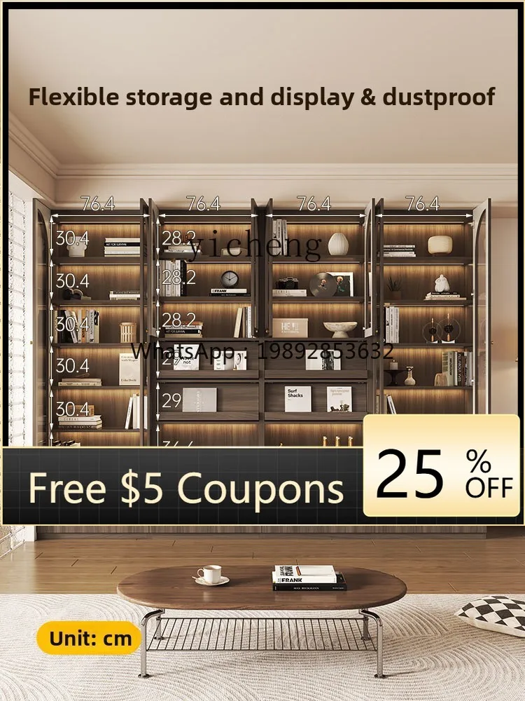 

Card Holder Bookshelf Walnut Wood Full Wall Living Room Storage Floor Cabinet