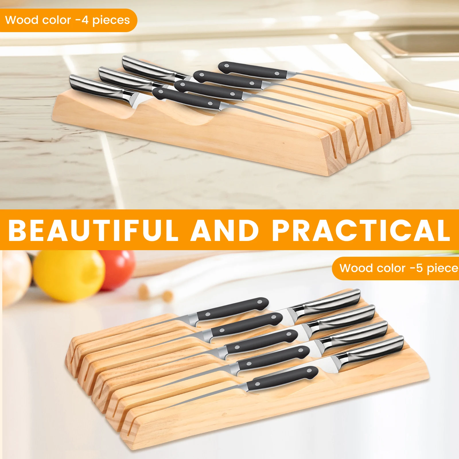 Wood Knife Block Holder Drawer Knife Organizer Compatible Compact Knife Drawer Organizer Sturdy Versat Meat Cutting Tool Holder