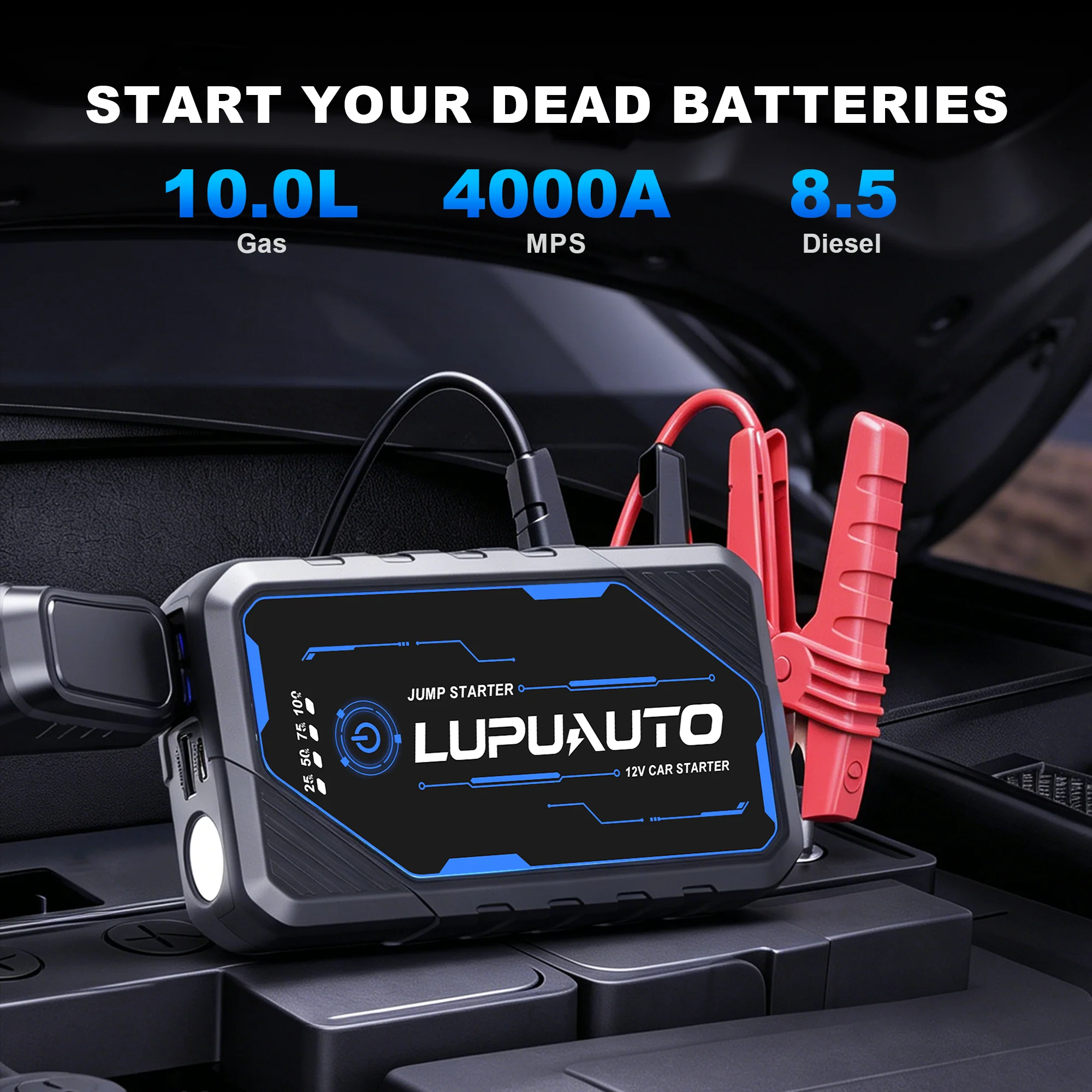 4000A Car Jump Starter with Air Compressor Peak Auto Battery Booster Portable Power Bank 12V Auto Starting Device Petrol Diesel