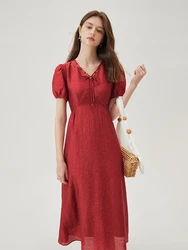 FSLE Women Exquisite New Chinese Beaded Waist Dress 2024 Summer New Red Beige Women Casual Loose Women Dress 24FS12884