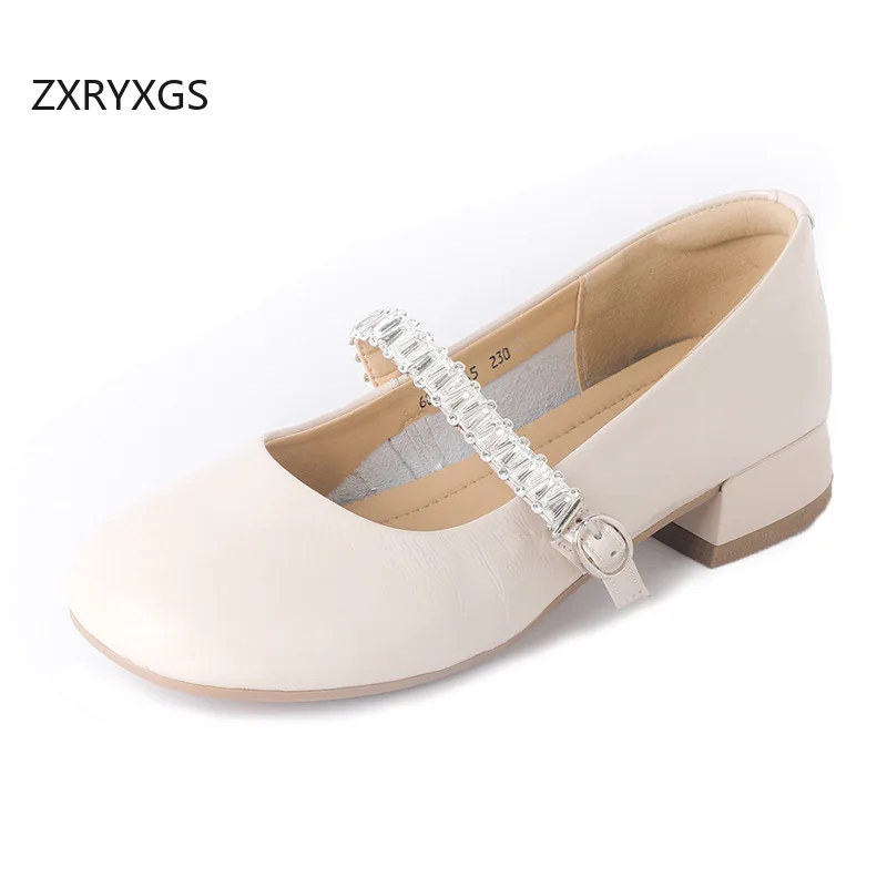 ZXRYXGS مزاجه أنيقة جلد البقر النساء حقيقية أحذية من الجلد كعوب منخفضة 2025 حجم كبير مكتب مأدبة أحذية الموضة المد