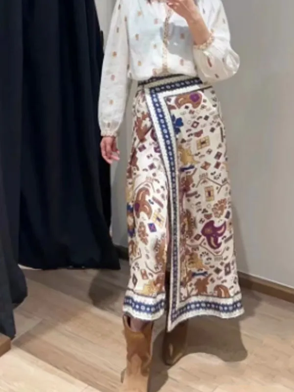 

High Waist Printed Maxi Skirt Women's Retro Ethnic Sle f-length Skirts Faionable All-match Summer 2025 DBNY/DuoBiu