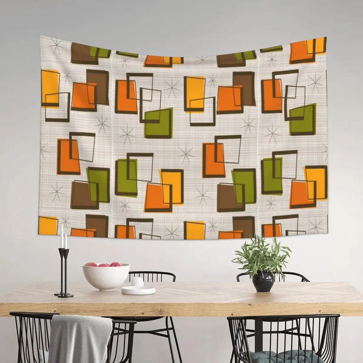

Rectangles and Stars Mid-Century Tapestry Room Decor Cute Aesthetics For Room Aesthetic Room Decors Tapestry