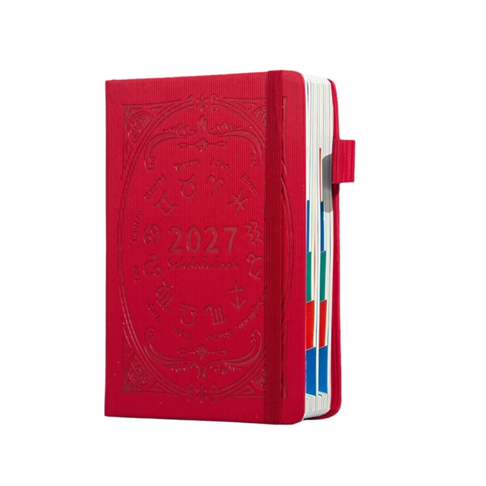 A5 2027 Constellation Pattern Calendar Notebook PU Leather Wear-resistant Schedule Planner Notepad English Bookmark