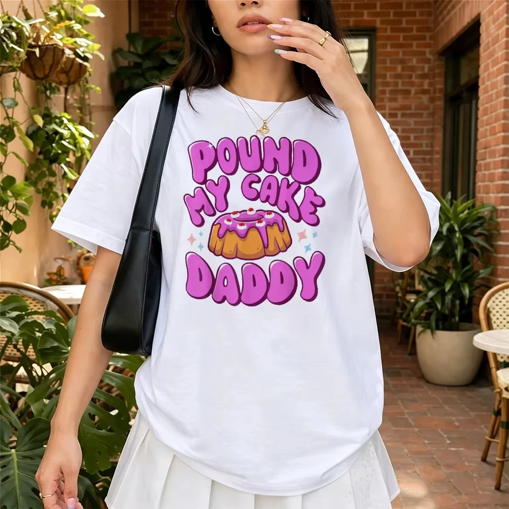 Pound My Cake Daddy Groovy Donut Bubble Letter Design Women Men Cotton T Shirt Funny Adult Humor Retro Casual Apparel