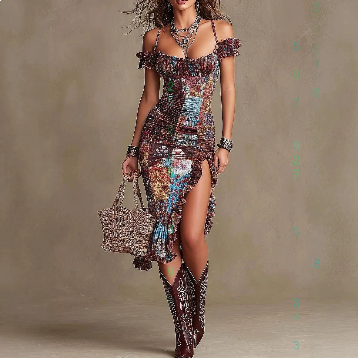 

Sexy One Shoulder Floral Print Dress Dresses for Women Spring Summer Ruffle Hem Split Bodycon Long Dress