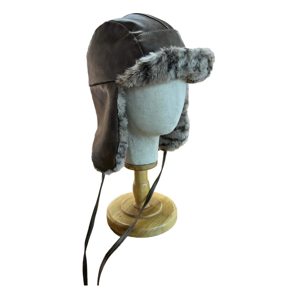 

Pu Leather Lei Feng Hat Double Sided Wearable Outdoor Motorcycle Ear Protection Windproof Pullover Hat Winter Thicken Plush Hat