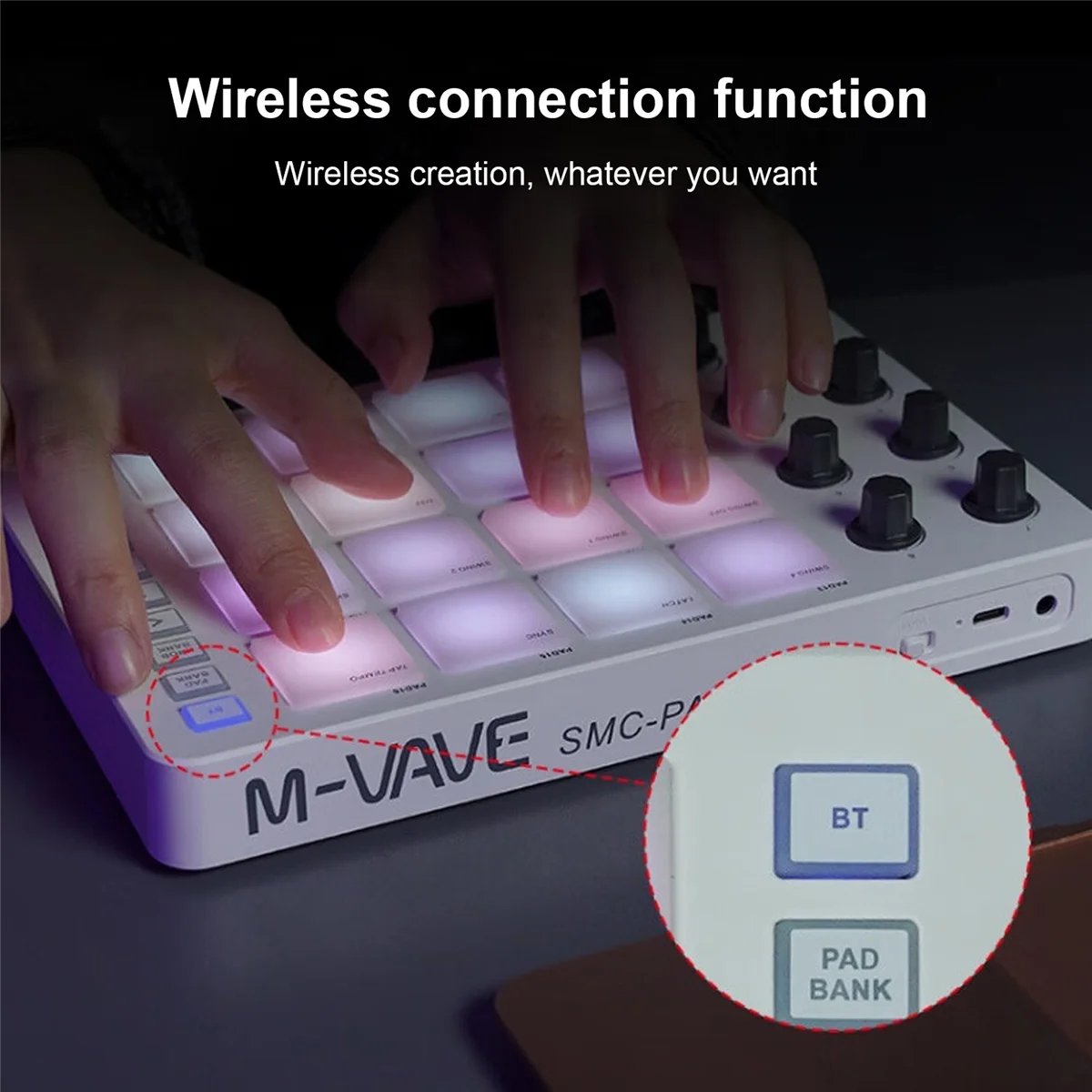 

JAS-M-VAVE MIDI Controller Strike Pad RGB Backlight MIDI Keyboard BT Connection Low Latency 3.5mm Output Interface MIDI Pad